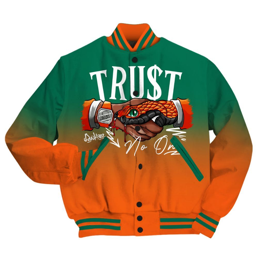 Varsity Jacket To Match SoleFly Sail Gorge Green 3s - Trust No One Drip All Over Print