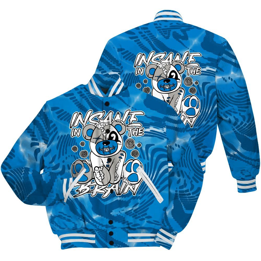 Varsity Jacket To Match Military Blue 4s Shirt - Insanes Bear Fume All Over Print