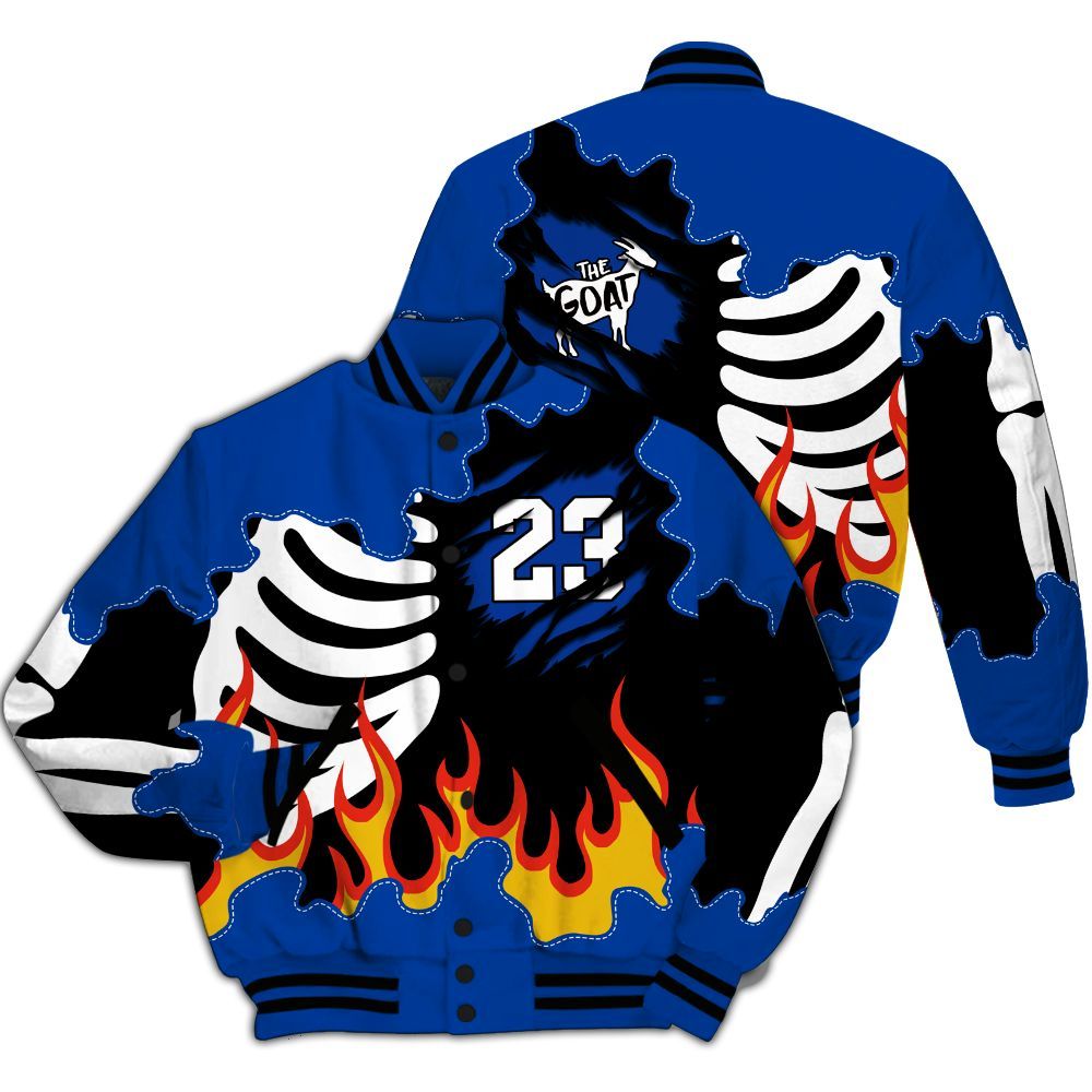 Varsity Jacket To Match Hyper Royal 12s - Burning Skeleton 23 G.O.A.T All Over Print