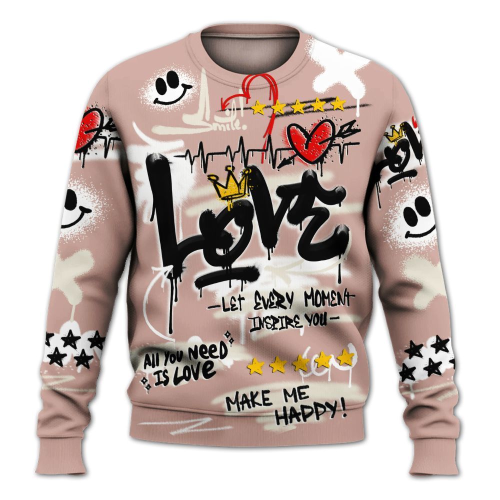 Sweatshirt To Match Air Force Low 1 Arctic Orange - Happy Love Beats Graffiti Streetwear All Over Print