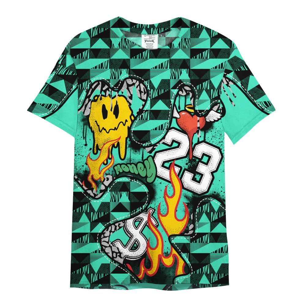 Shirt To Match Black Green Glow 3s - 23 Smile Burning Heart Green Glow 3s All Over Print
