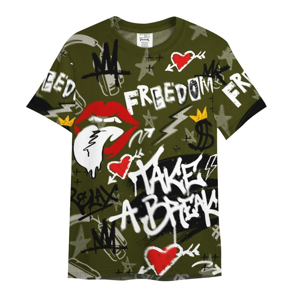Shirt To Match Dunk Low Pale Ivory Cargo Khaki - Take Break Freedom Graffiti Streetwear All Over Print