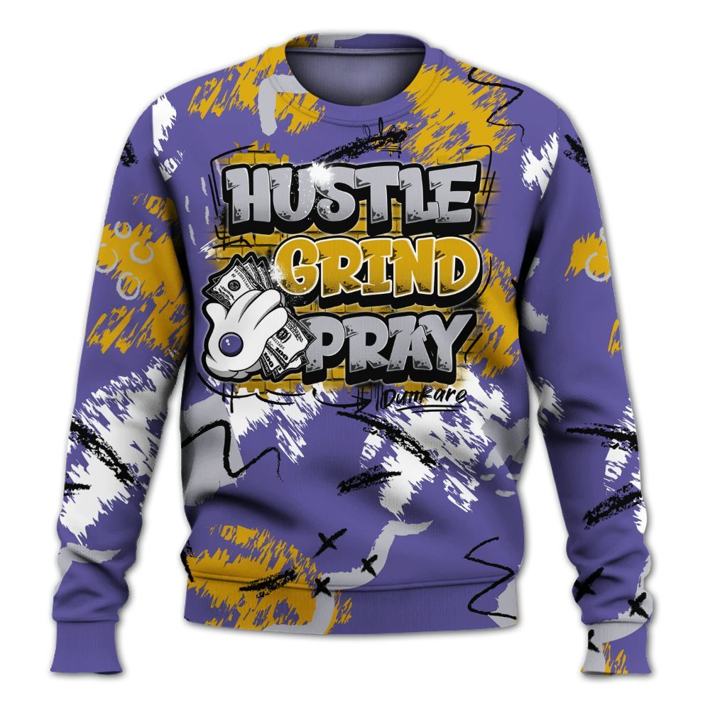 Sweatshirt To Match Lakeshow 4s - Hustle Grind Pray Graphic Street Style All Over Print