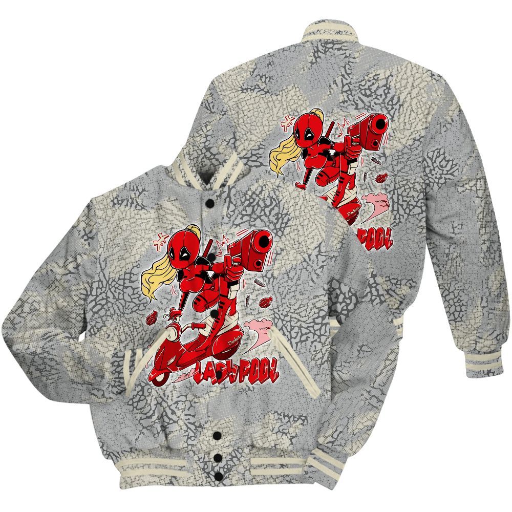 Varsity Jacket To Match Cement Grey 3s Shirt - Lady Pool Cartoon Abstract Halftone All Over Print