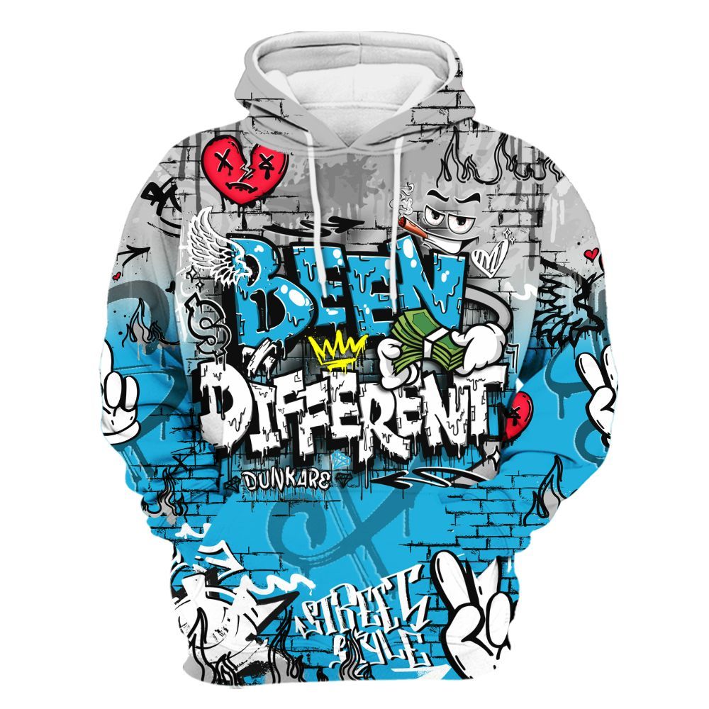 Hoodie To Match Black University Blue 2026 14s - Been Dif2erent Drip Graffiti All Over Print
