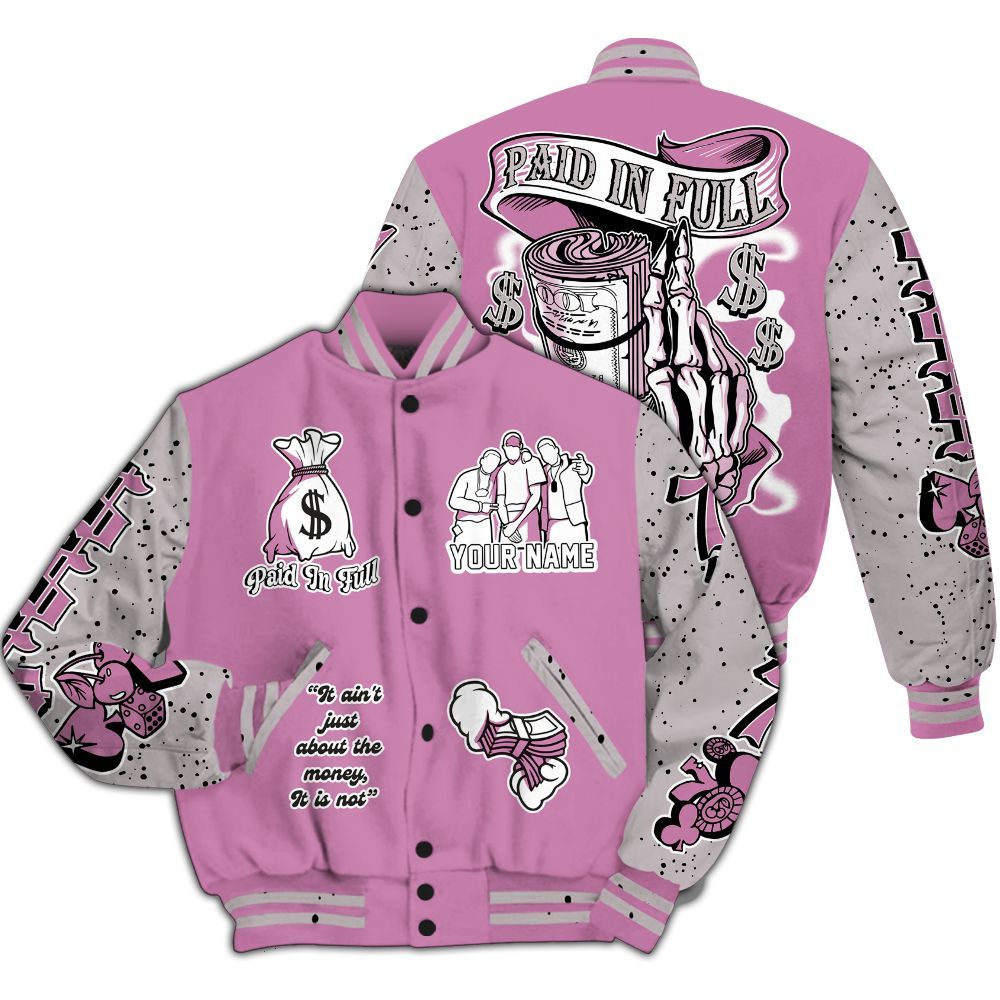 Varsity Jacket To Match Neutral Grey Black White Orchid 4s - Paid In Full Baseball Varsity Jacket Custom Name All Over Print