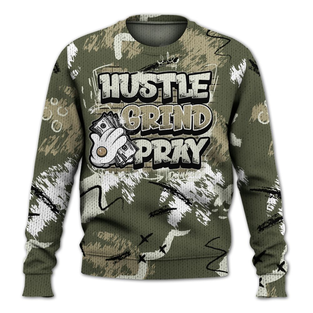 Sweater To Match Low OG Medium Olive 1s - Hustle Grind Pray Graphic Street Style Graphic