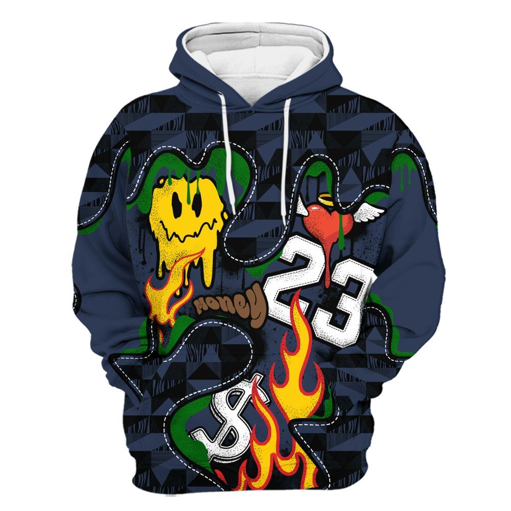 Hoodie To Match Midnight Navy 13s - 23 Smile Burning Heart All Over Print