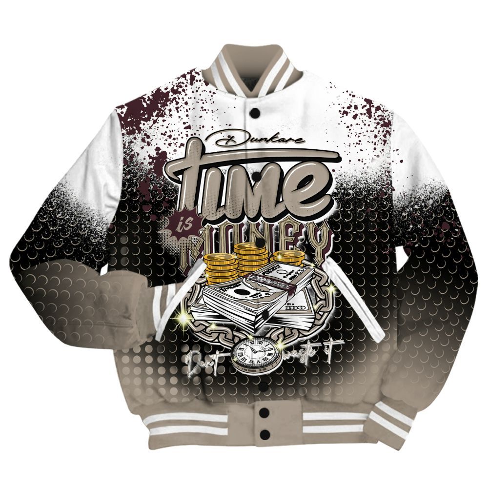 Varsity Jacket To Match AMM Retro Phantom 4s Shirt, Halftone Time Is Money All Over Print