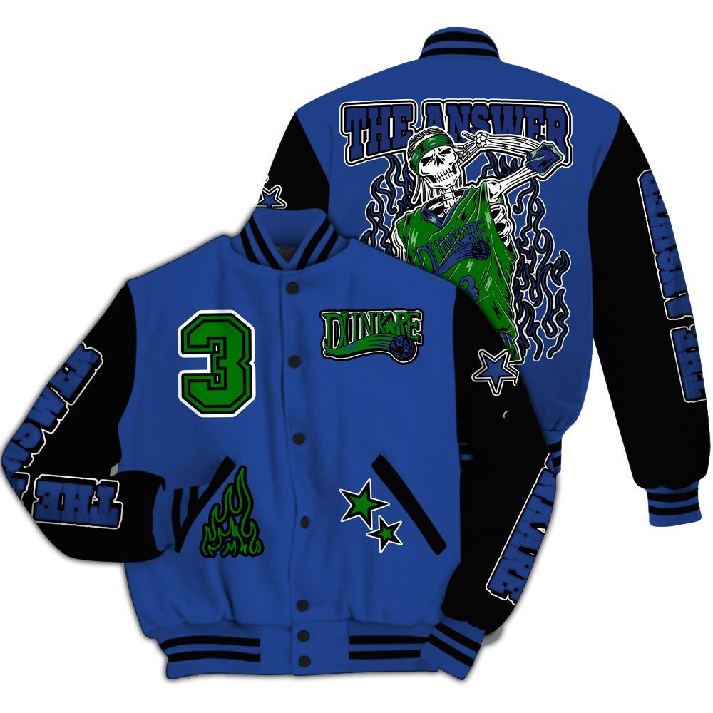 Varsity Jacket To Match Retro Hyper Royal 13s - Allen Answer Skeleton All Over Print