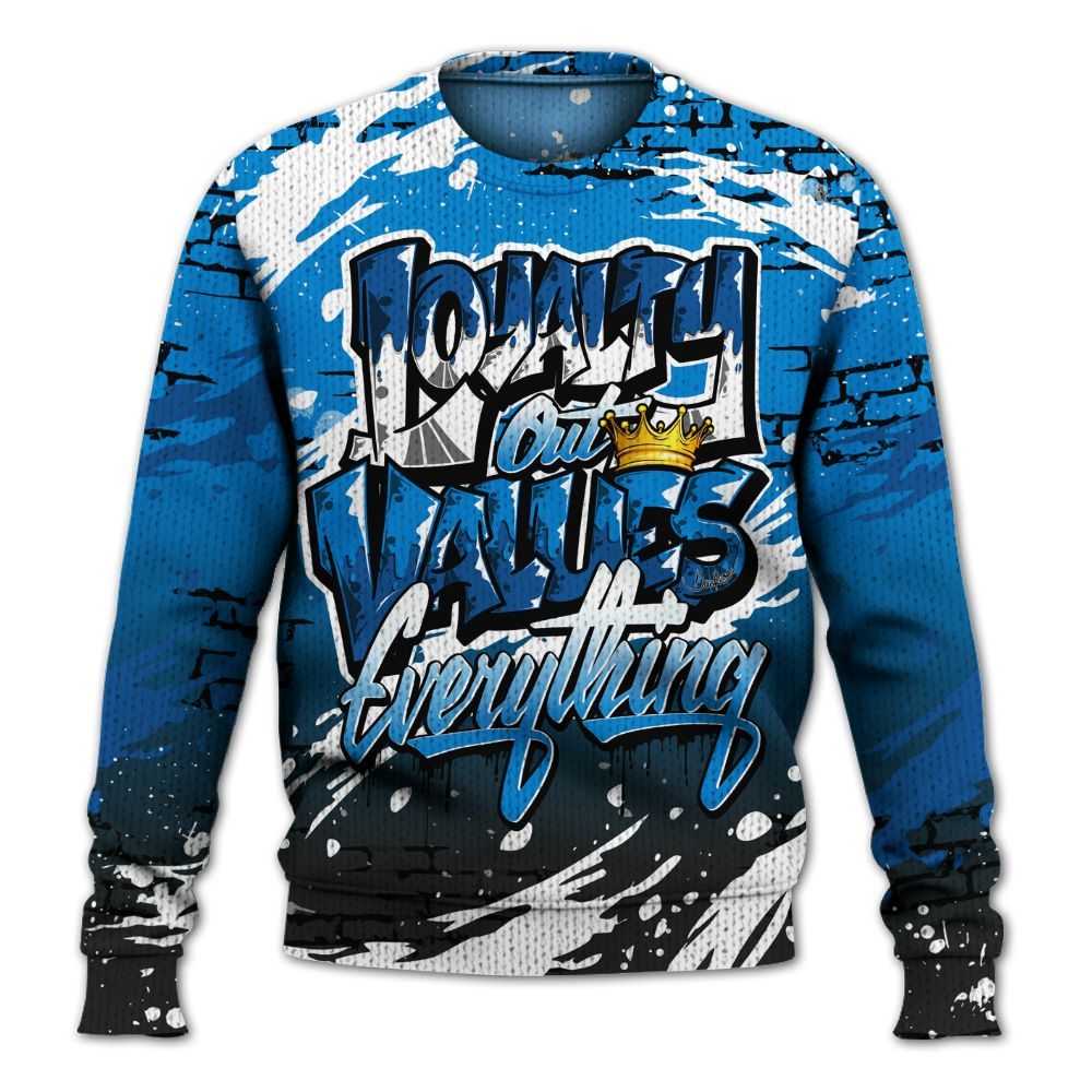 Sweater To Match High OG FragmentxULA White Black 1s - Values Of Loyalty Drip Graphic