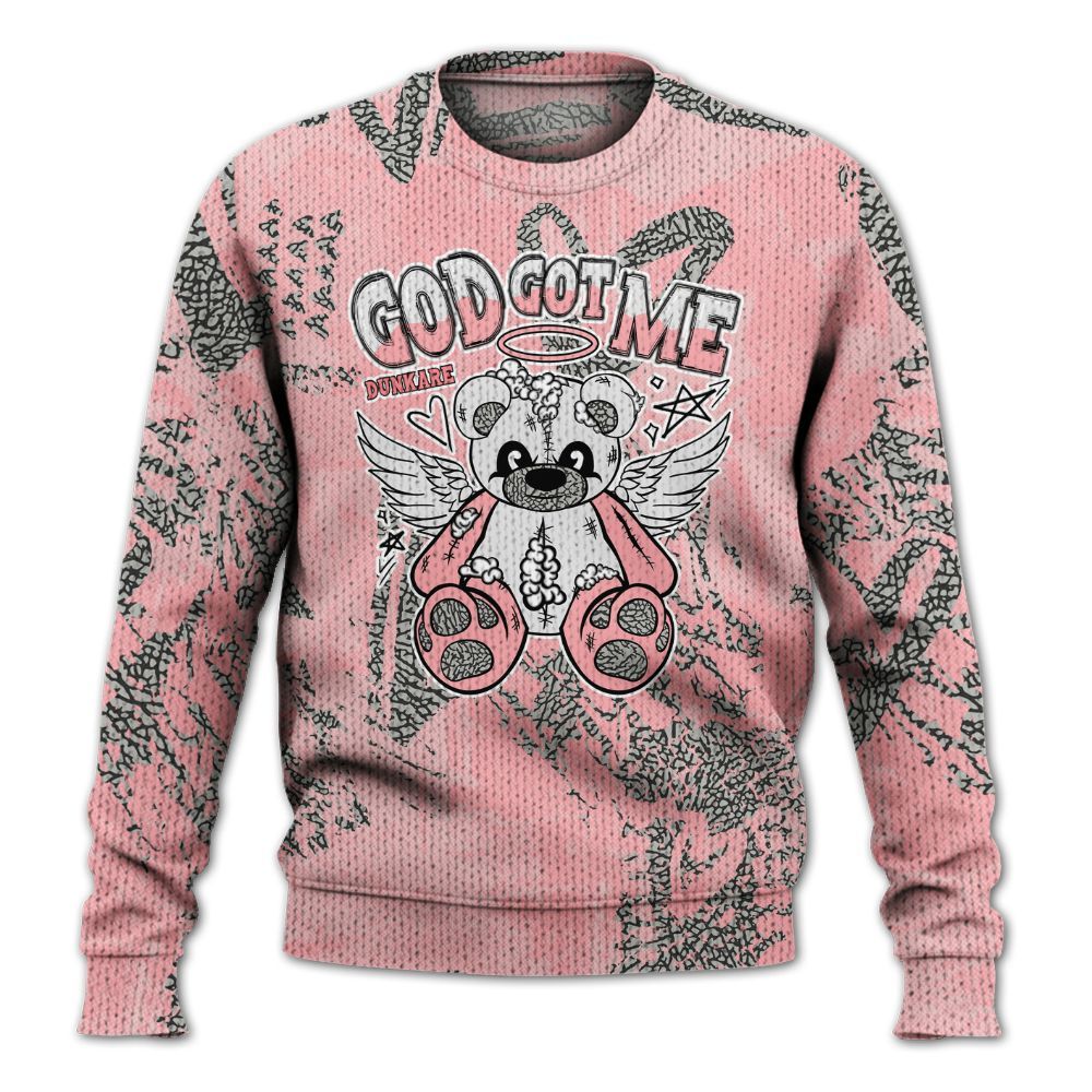 Knitted Sweater To Match Retro Wings 3s - Gods Guides Me Bear Heart Grunge