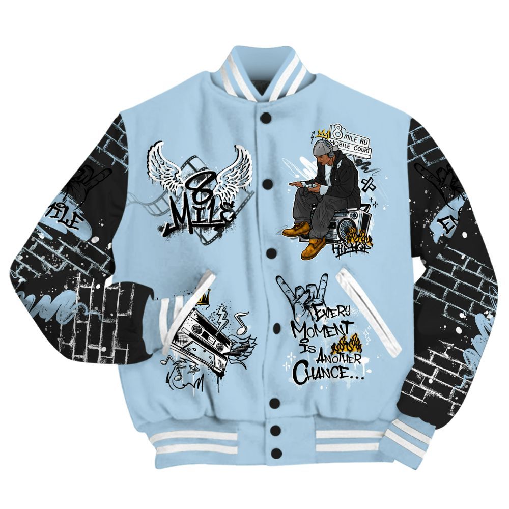 Varsity Jacket To Match Foamposite One Psychic Blue - 8Mile Movie Graffiti All Over Print
