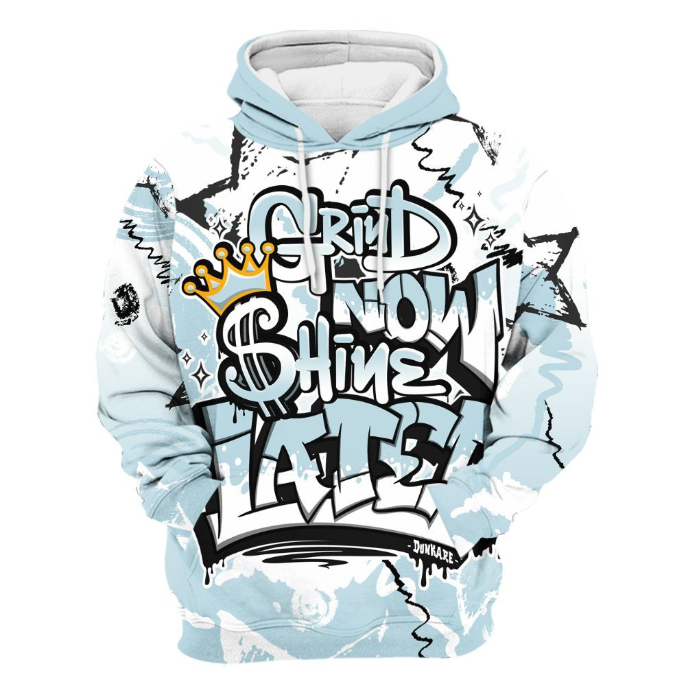 Hoodie To Match Mid Ice Blue 1s - Grind Shine Later Drip All Over Print