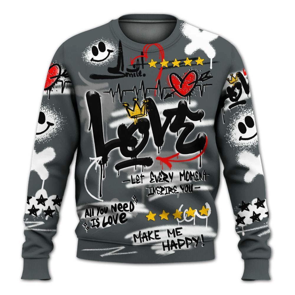 Sweatshirt To Match Black RM Nigel Sylvester 4s - Happy Love Beats Graffiti Streetwear All Over Print