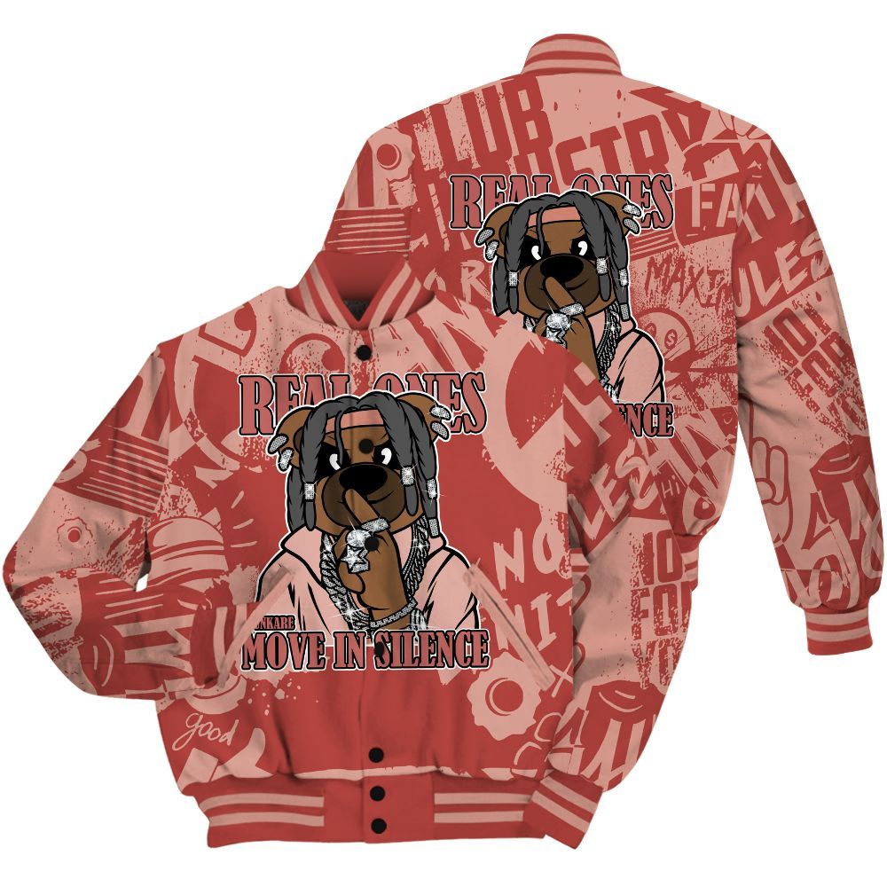 Varsity Jacket To Match Dune Red 13s Shirt - Silent Achievers Bear Monogram Graffiti All Over Print