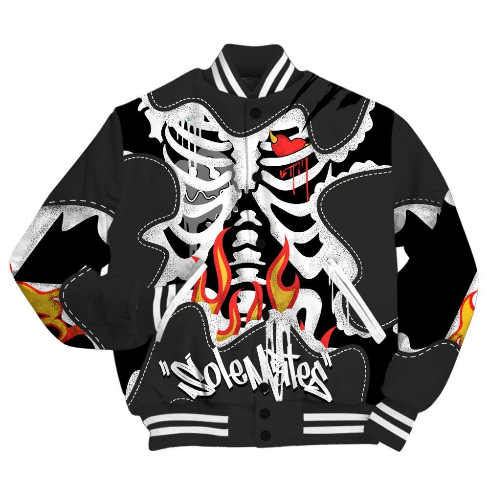 Varsity Jacket To Match White Thunder 4s - Skeleton Burning Heart Drip All Over Print