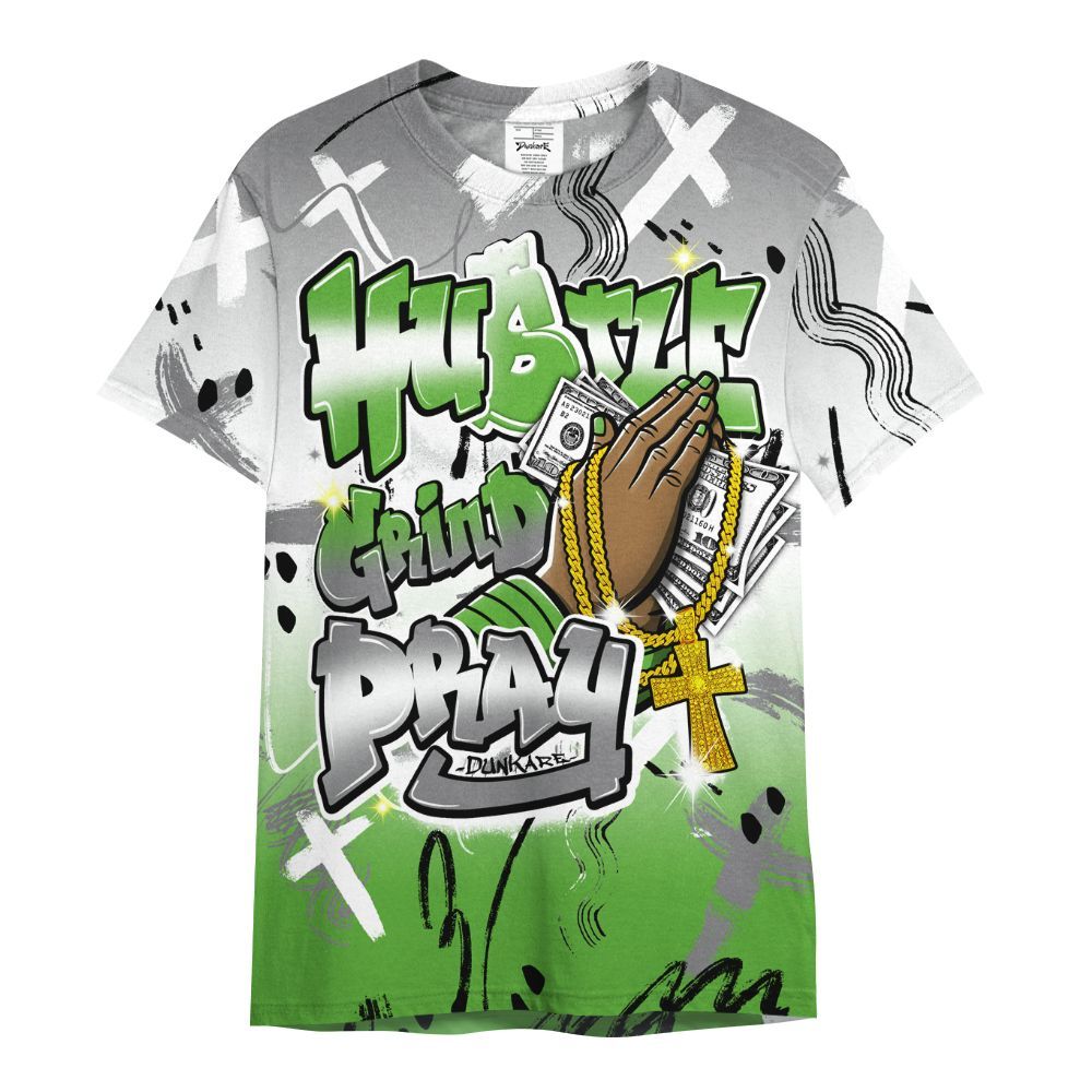 Shirt To Match Retro Green Bean 5s - Money Hustle Grind Pray All Over Print