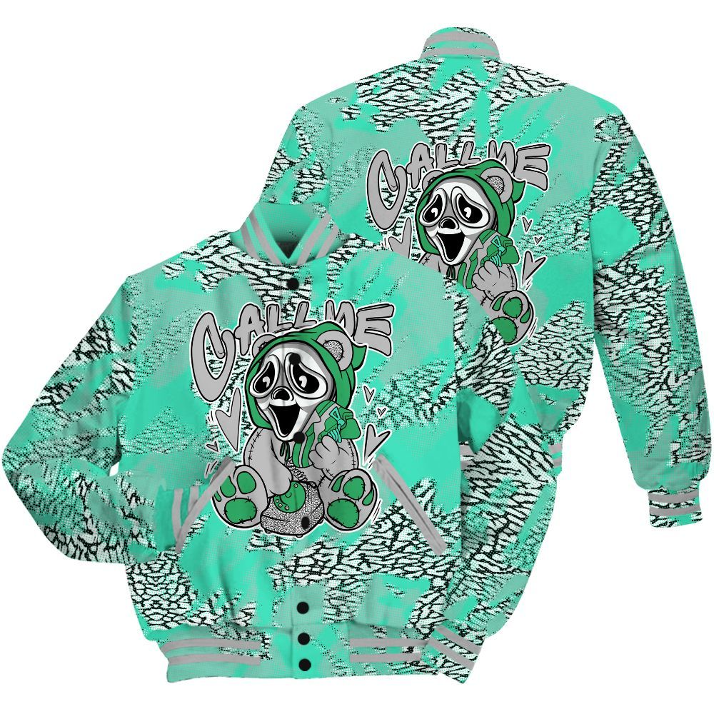 Varsity Jacket To Match Black Green Glow 3s Shirt - Call Me Bear Abstract Halftone All Over Print