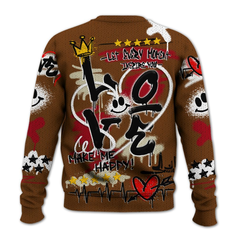 Knitted Sweater To Match Archaeo Brown 5s - Happy Love Beats Graffiti Streetwear
