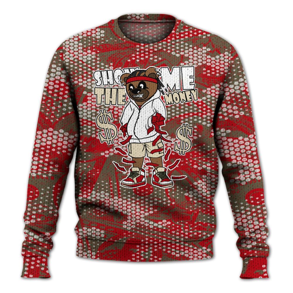 Knitted Sweater To Match Low OG Medium Olive 1s - Show Me Bear Banknotes Art