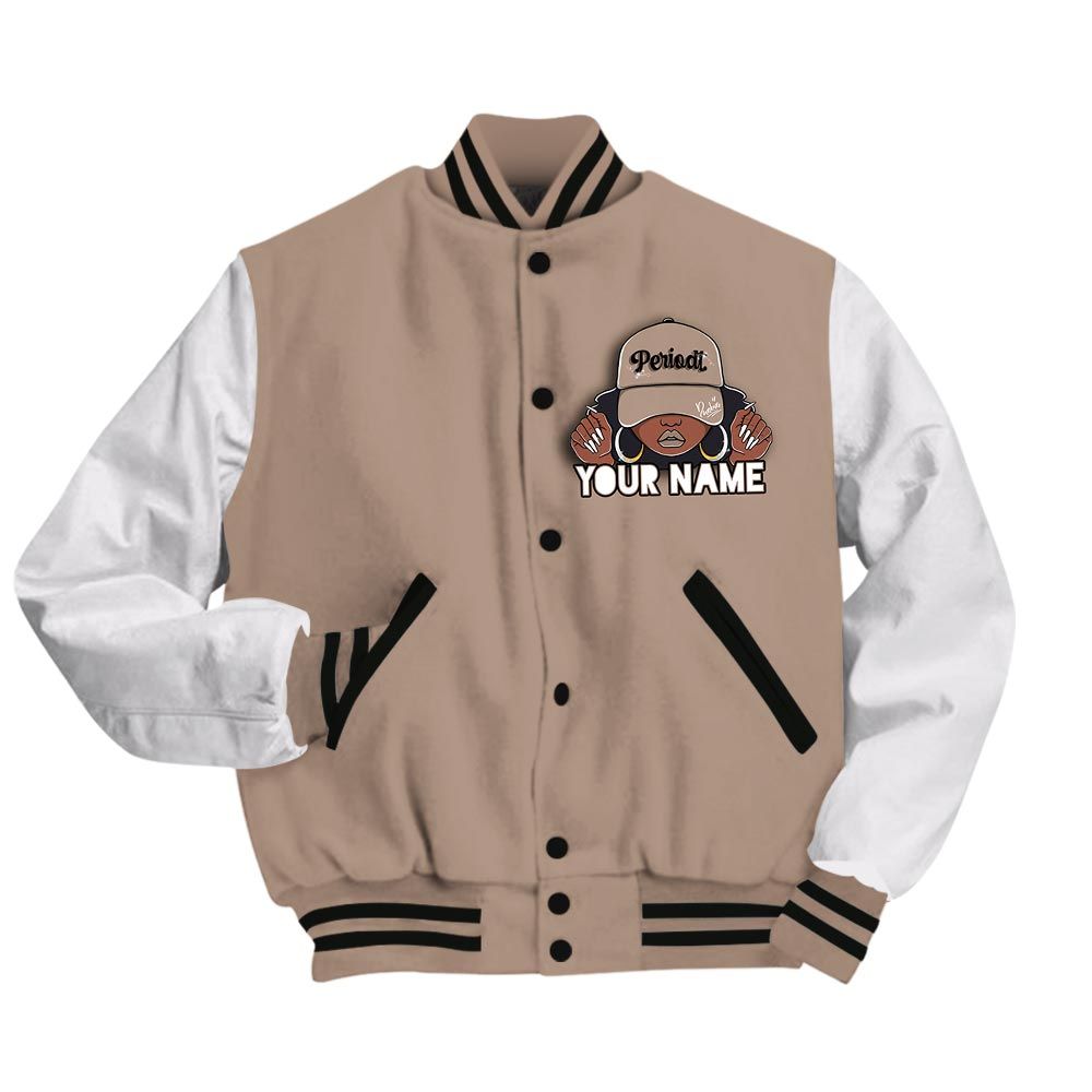 Varsity Jacket To Match Varsity Jacket Custom Name Black Girl, OG Latte 1s - To Match Sneaker OG Latte 1s 2504 NCT