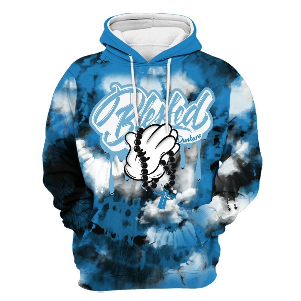 Hoodie To Match Retro University Blue 9s - God Blessed Tie Dye All Over Print