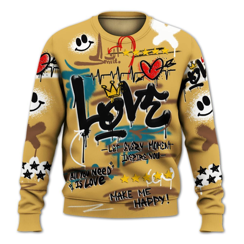 Sweatshirt To Match Retro Cacao Wow 4s - Happy Love Beats Graffiti Streetwear All Over Print
