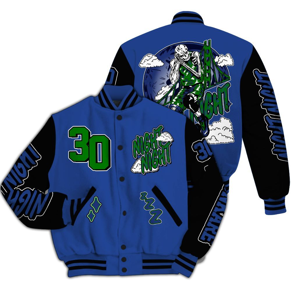 Varsity Jacket To Match Retro Hyper Royal 13s - Seeya Skeleton All Over Print