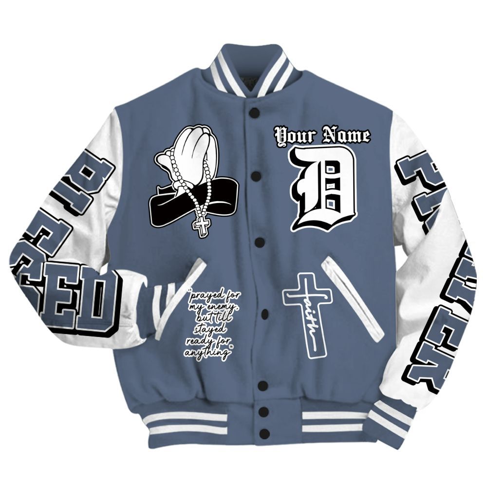 Varsity Jacket To Match Low Diffused Blue 11s - Prayed For Enemies Graphic Custom Name All Over Print