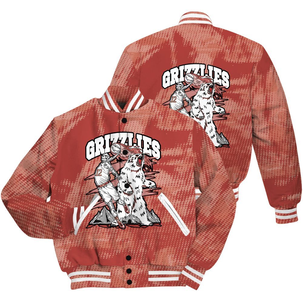 Varsity Jacket To Match Dune Red 13s Shirt - Grizzly Bear Skeleton Brown Sugar All Over Print