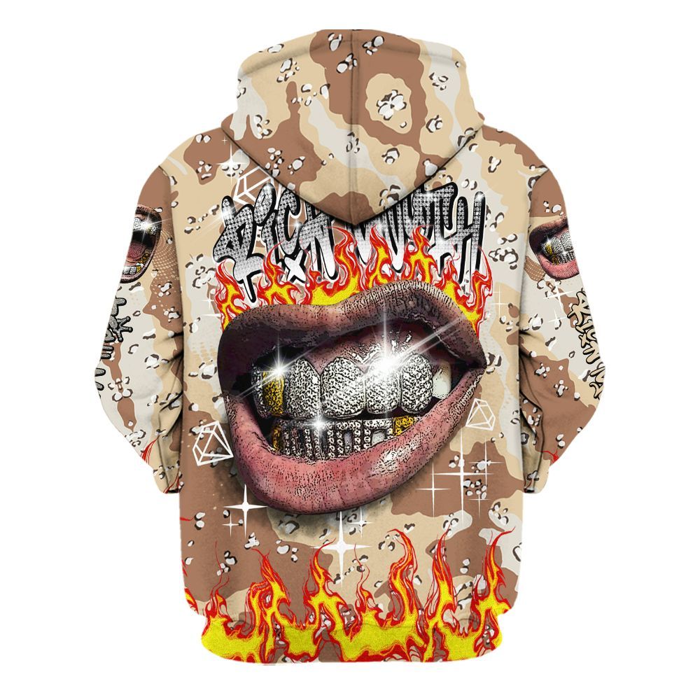 Hoodie To Match Desert Camo 3s - Rich Mouth Fire Rap Retro 90s All Over Print