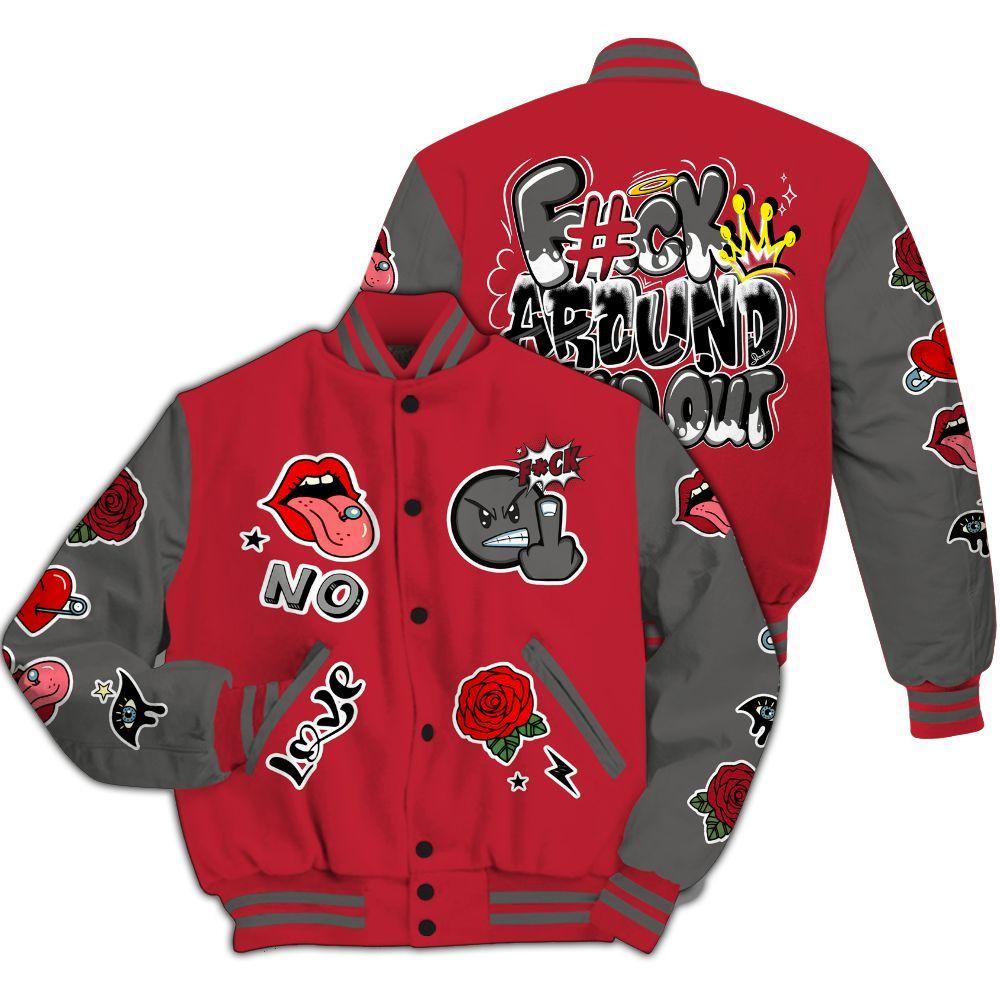 Varsity Jacket To Match Red Flint 13s - FK Around Find Out All Over Print
