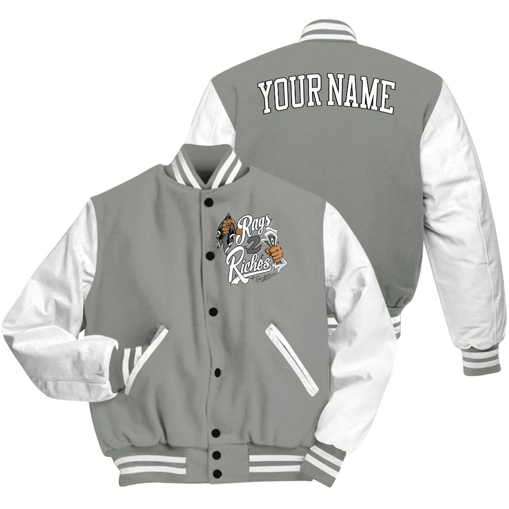Varsity Jacket To Match Paris Cement Grey 4s - Custom Name Rag 2 Riches All Over Print