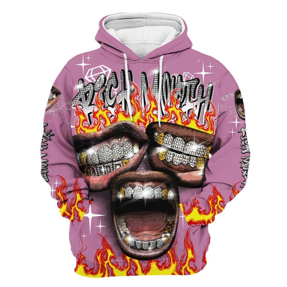 Hoodie To Match Neutral Grey Black White Orchid 4s - Rich Mouth Fire Rap Retro 90s All Over Print
