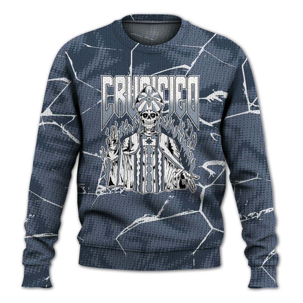 Knitted Sweater To Match Low Diffused Blue 11s - Crucified Skeleton Crack