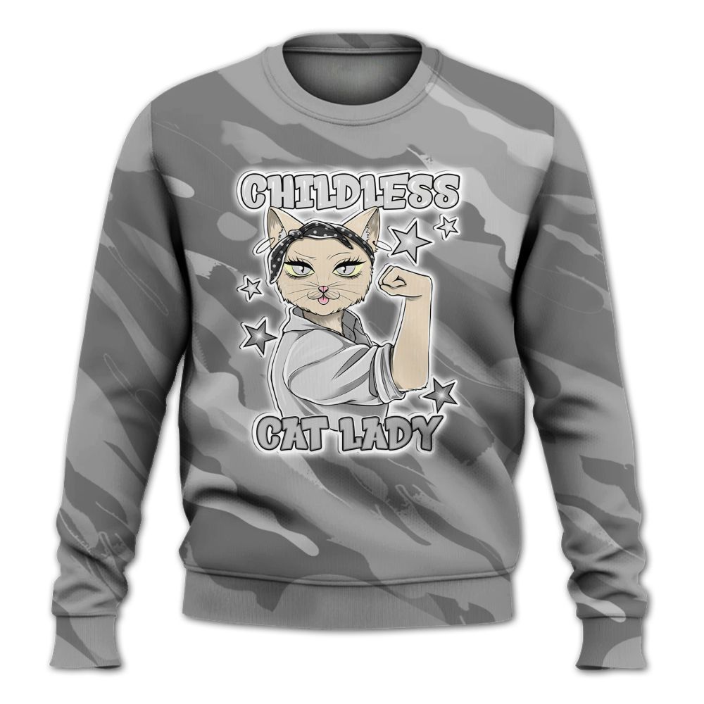 Sweatshirt To Match Black Wolf Grey 12s - Childless Kat Lady All Over Print