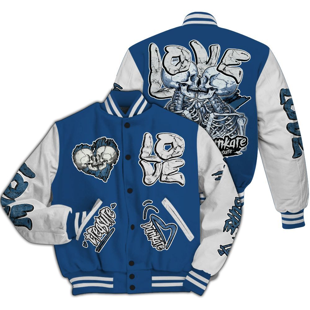 Varsity Jacket To Match High OG Midnight Navy 1s - Skull Bear All Over Print
