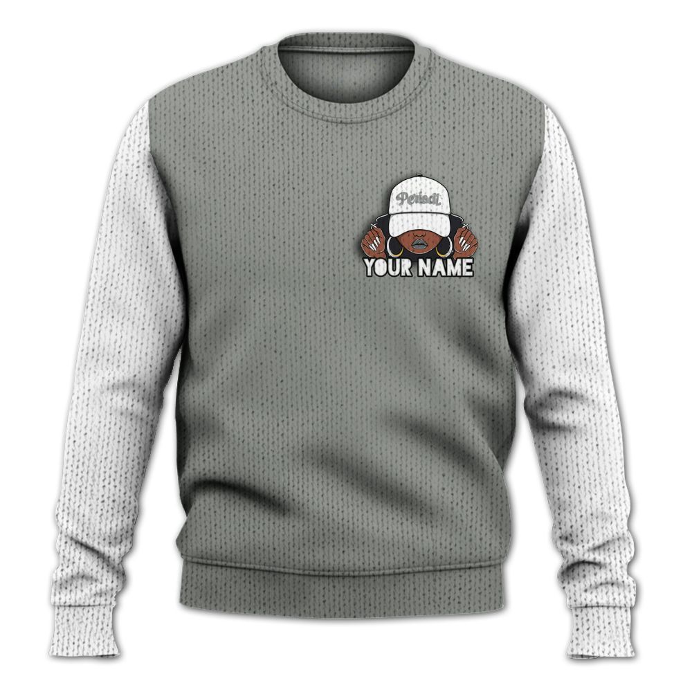 Knitted Sweater To Match Paris Cement Grey 4s, Custom Name Black Girl
