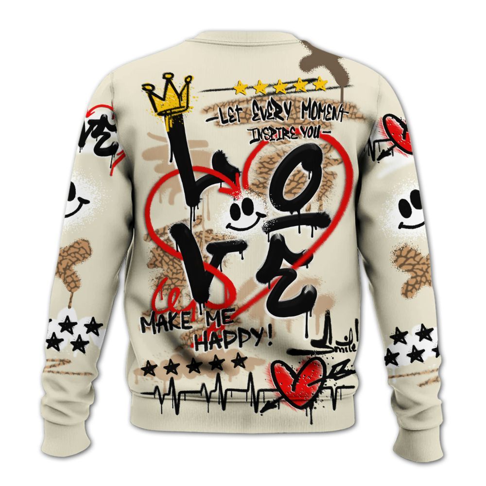 Sweatshirt To Match Orewood Brown 3s - Happy Love Beats Graffiti Streetwear All Over Print