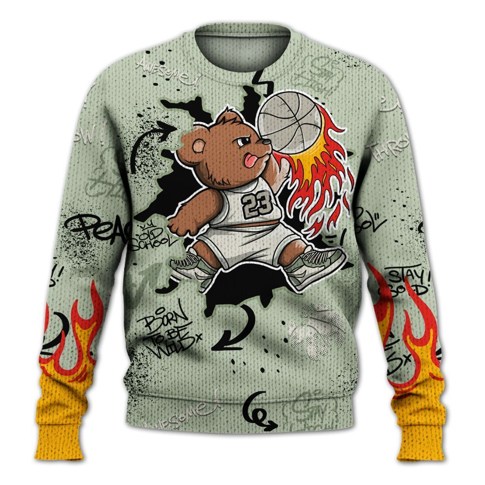 Knitted Sweater To Match Seafoam Sail 4s - Number 23 Basketball Bear Custom Name