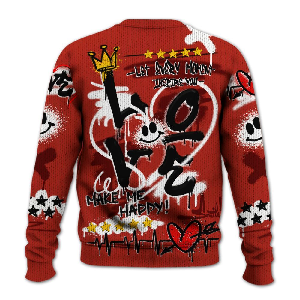 Knitted Sweater To Match SP Firewood Orange 4s - Happy Love Beats Graffiti Streetwear