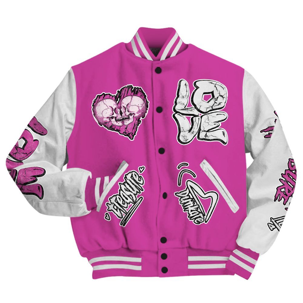 Varsity Jacket To Match Dunk Low Active Fuchsia - Skull Bear All Over Print