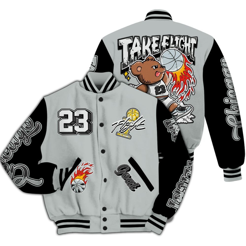 Varsity Jacket To Match Black Wolf Grey 12s - Number 23 Basketball Bear All Over Print