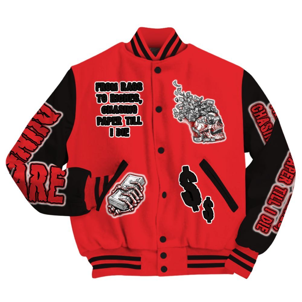 Varsity Jacket To Match Chile Red 9s - From Rags To Riches All Over Print