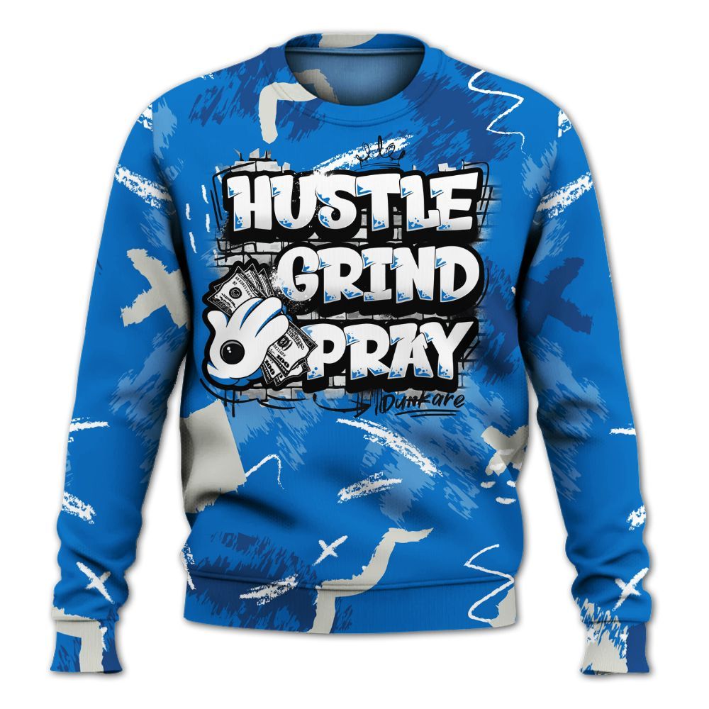 Sweatshirt To Match Blueberry 12s - Hustle Grind Pray Retro All Over Print