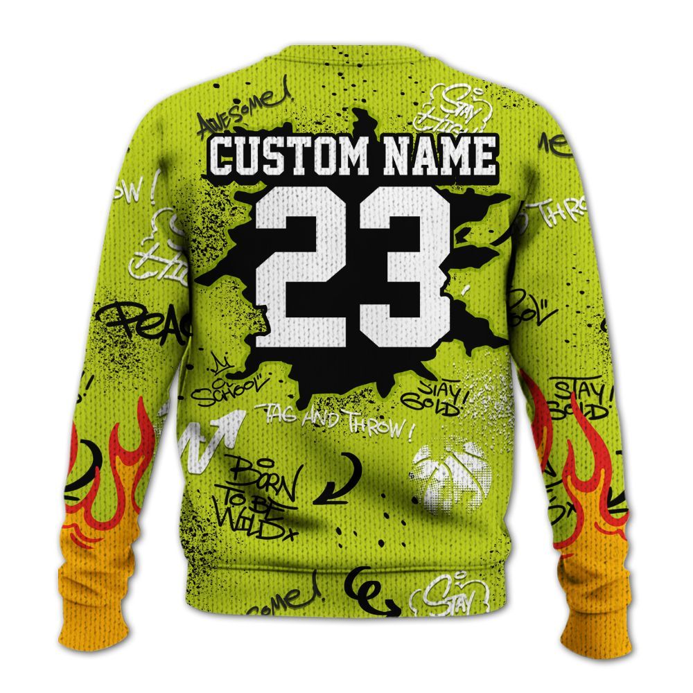 Knitted Sweater To Match Bright Cactus 13s - Number 23 Basketball Bear Custom Name