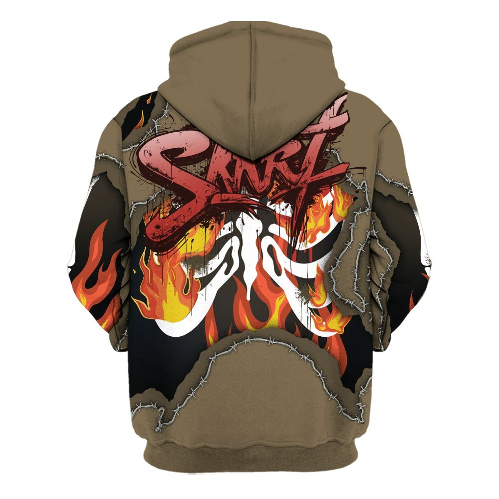 Hoodie To Match Olive 9s - Skeleton On Fire Skrrt All Over Print