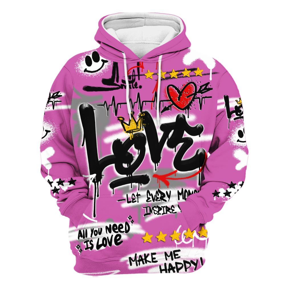 Hoodie To Match Hyper Violet 4s - Happy Love Beats Graffiti Streetwear All Over Print