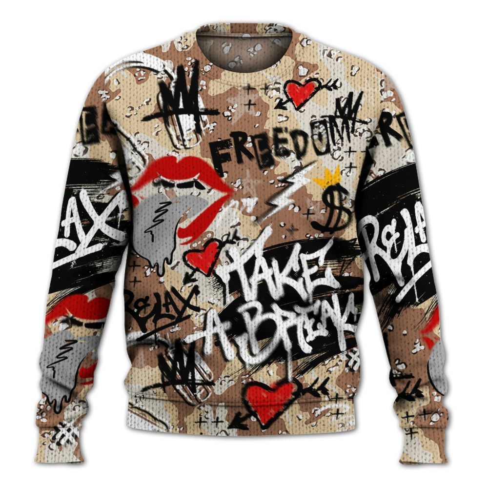 Knitted Sweater To Match Desert Camo 3s - Take Break Freedom Graffiti Streetwear